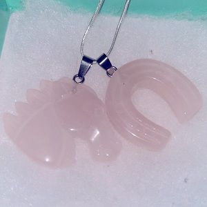 Hippie Boho Rose Quartz Crystal Horseshoe & Horse 🐎 Silver 24” Nec…